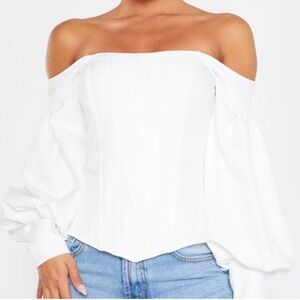 PrettyLittleThing Plus Bardot Balloon Sleeve Corset Top Size 14